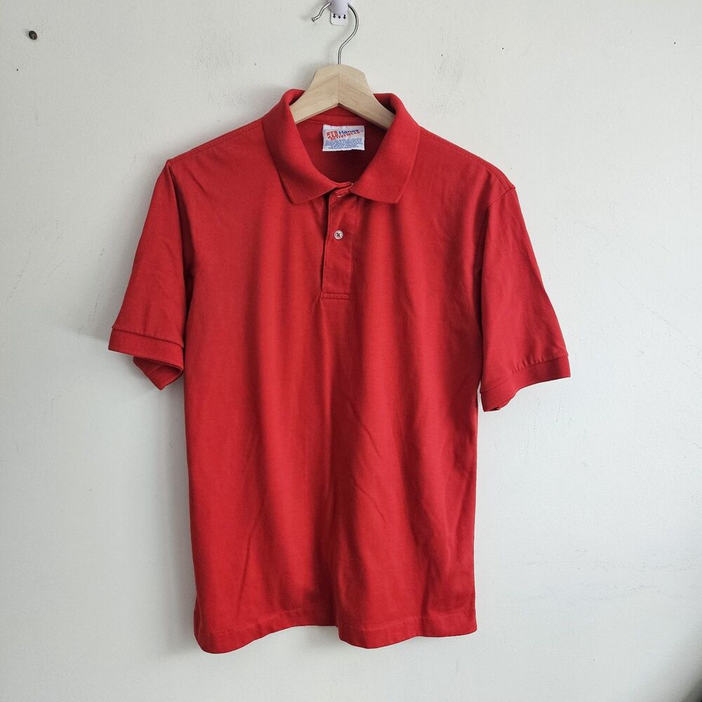 Vintage Hanes Polo Shirt Men's Size M Red Short Sleeve 50/50 Blend Collared 90s
